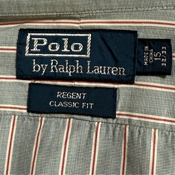 * SOLD * Ralph Lauren Gray Striped Shirt Size 15/33 (M) Excellent - Picture 2 of 4